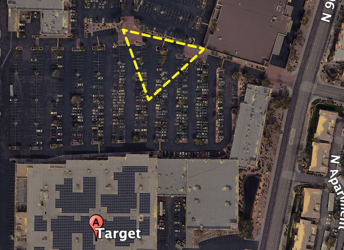 Satellite image of the parking lot at 15444 N. Frank Lloyd Wright Blvd., Scottsdale, Arizona. Satellite image of the parking lot at 15444 N. Frank Lloyd Wright Blvd., Scottsdale, Arizona.