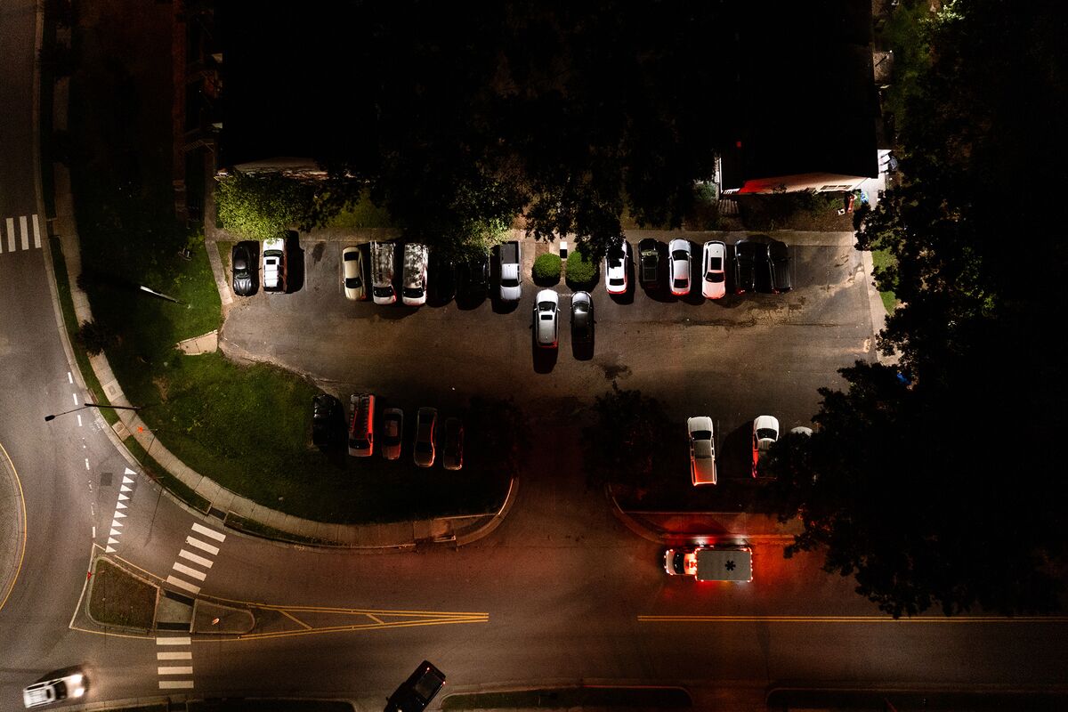 An apartment parking lot in Raleigh, North Carolina where a police car was stolen. An apartment parking lot in Raleigh, North Carolina where a police car was stolen.